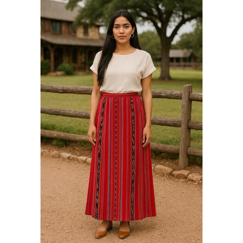 Boske River Ltd Women's Red Native Woven Cotton Skirt Made USA Size M 30" Waist - Picture 1 of 14